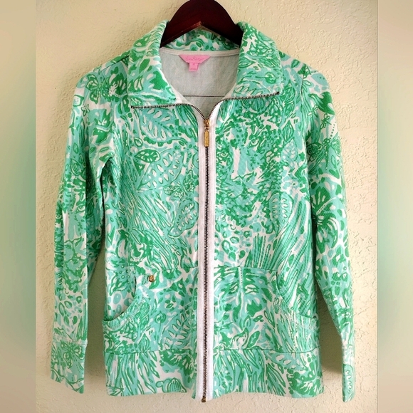 LILLY PULITZER Full Zip Bungle In The Jungle Print Leona Jacket Green - Picture 2 of 7